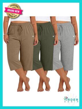 Plus Size Wide Leg Capri Sweatpants 3-Pack with Pockets Drawstring Loose